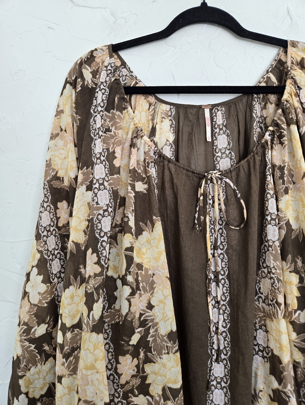 Free People Boho Floral Brown Yellow Elena Top, L - Picture 4 of 12